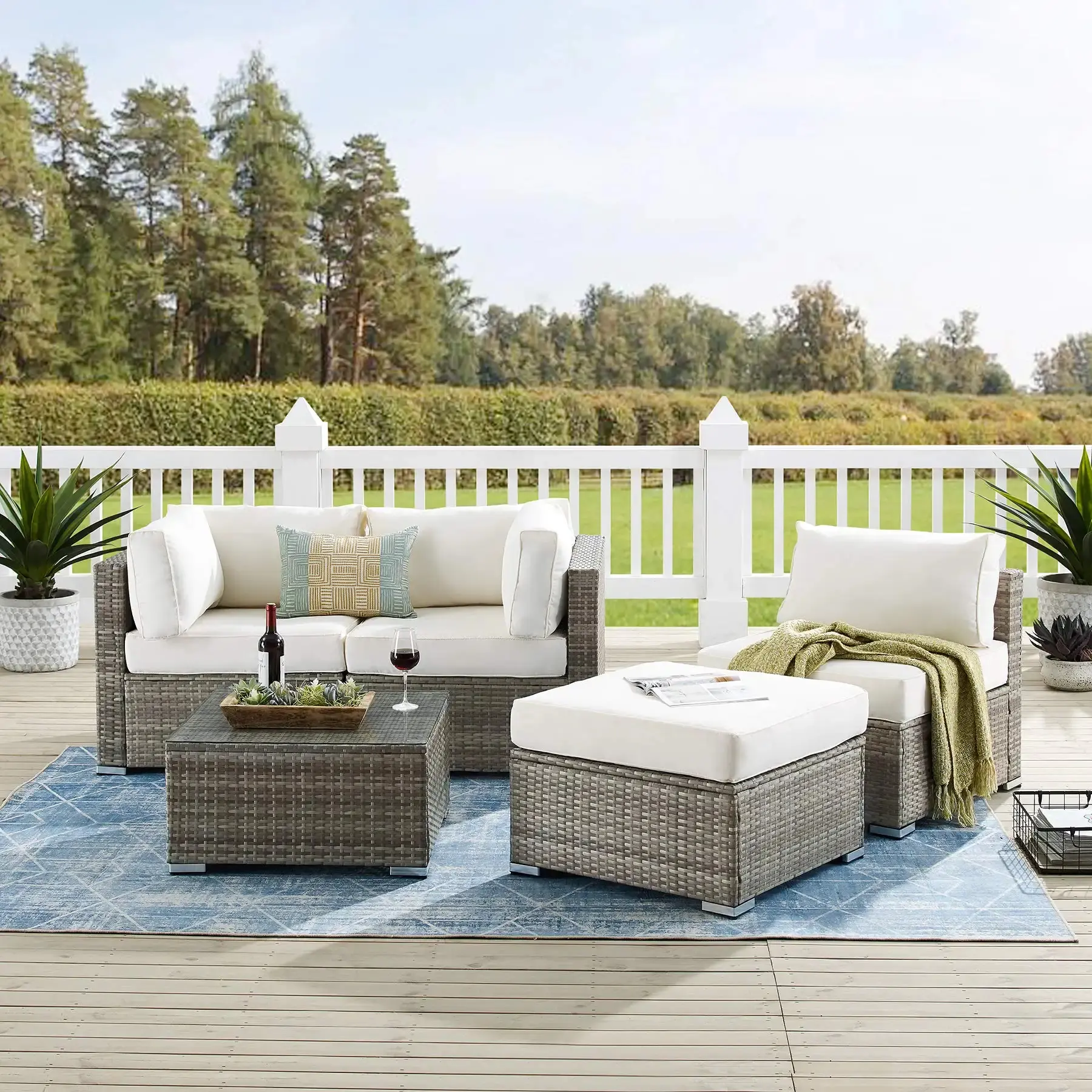 Freiluft-Möbel-Sets Garten Lounge Rattan L-Form Sofas Set Terrasse Weide Gesprächssets Neues Design Luxus geteiltes Sofa