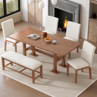 Ensemble de table à manger extensible moderne en bois de 76 pouces avec 6 pièces, table de cuisine à chevrons avec plateau amovible et chaises et bancs rembourrés
