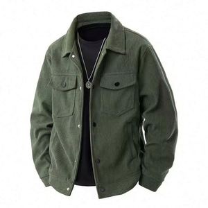 Blouson Bomber Homme en Velours Côtelé Crocheté avec Col Montant Enduit, Fermeture Éclair Avant, Logo, Printemps, Long, Fin, Décontracté, Élégant, Jeune et Tendance - Product Image 4