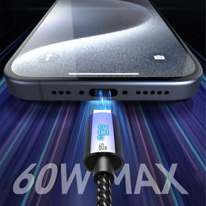 หน้าจอ LED 60W สีม่วงใช้ในการชาร์จเร็ว3A ชนิด C ไปยัง C สายข้อมูลสำหรับ iOS และการใช้งานคอมพิวเตอร์ - Product Image 5