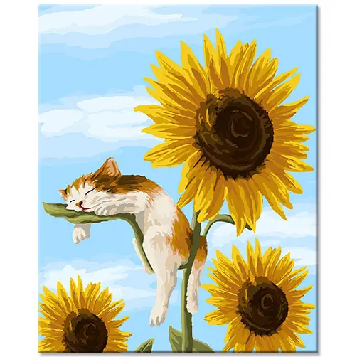 DEYI Factory Wholesale Pets Art Work Wall Decoration Canvas Sunflower Animals Oil Paint By Numbers For Kids