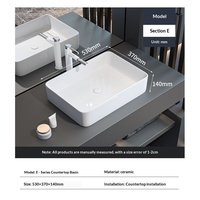 Évier de comptoir en céramique blanche, style E, 530x370mm, lavabo rectangulaire pour projet de décoration de salle de bain d'hôtel