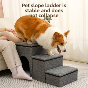 Escaleras de madera maciza para perros de tres capas, diseño plegable de lujo con <span class=keywords><strong>cama</strong></span> de almacenamiento, sofá, <span class=keywords><strong>nido</strong></span> de cachorro, <span class=keywords><strong>escalera</strong></span> de escalada para gatos Corgi Teddy - Product Image 3