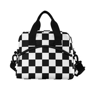 Black White Checkered Design Food Storage Men Thermal Custom Cooler Women Cooler Shoulder Bag Insulated Lunch Bag for Adults - Product Image 2