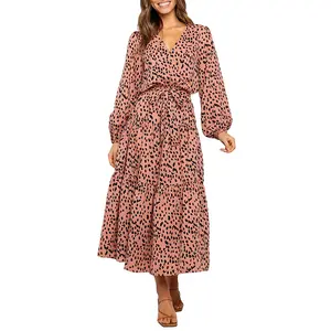 Robe longue à volants pour femme, épaules dénudées, col en V, manches longues, élégante, printemps été