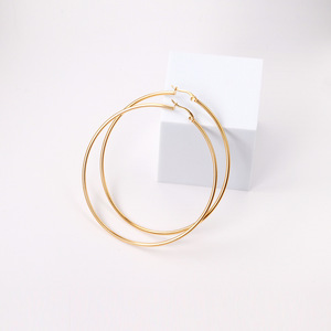 <b>Hoop</b> Earrings 60mm Gold Plated Stainless Steel Women Fashion Party Jewelry <b>Large</b> Circle Earrings Statement Accessories - Product Image 1