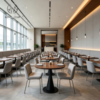 Ensemble de mobilier commercial Ron Group pour hôtel et restaurant moderne : table carrée en bois, chaise en tissu, banquette rembourrée