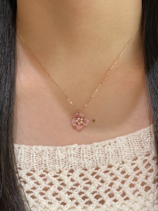 Xinfly Children's Solid 18K Gold Natural Pink Sapphire Diamond Clover Jewelry Set AU750 Flower Pendant <b>Earrings</b> Romantic Gift - Product Image 6