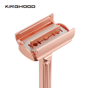 Alta qualità riutilizzabile da <span class=keywords><strong>uomo</strong></span> <span class=keywords><strong>rasatura</strong></span> viso da barba in oro rosa per la depilazione in metallo classico rasoio di sicurezza - Product Image 2