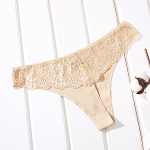 Women Eyelash Lace <b>Thong</b> Panties Low Waist Plus Size Sexy Underwear Breathable Ice Silk <b>Seamless</b> T-back Underpants Wholesale - Product Image 1