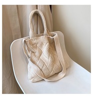 Harga pabrik rajutan wanita tas Tote rajut ritsleting kulit PU poliester Crossbody Messenger gaya Mode desain Korea