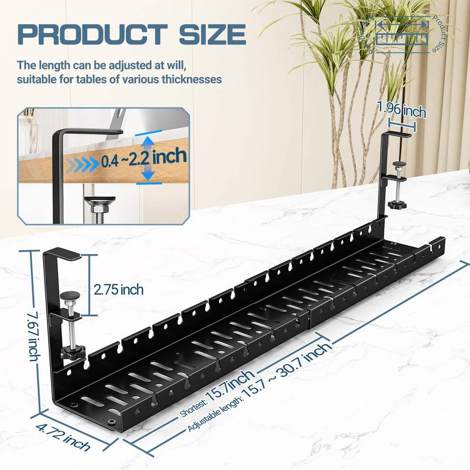 Under Desk Cable Cord Management Tray Retractable Clamp Mounted Wires ...