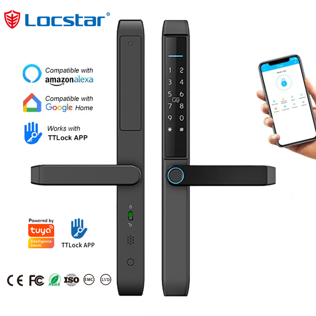 Smart Home Tuya Ttlock App-Controlled Wifi Remote Keyless Fingerprint Biometric Intelligent Door Handle Lock for Airbnb Office