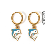 Pendientes de aro chapados en oro esmaltados con bonitos animales dinosaurio delfín elefante mono búho conejo colgante oro Huggie pendientes de aro