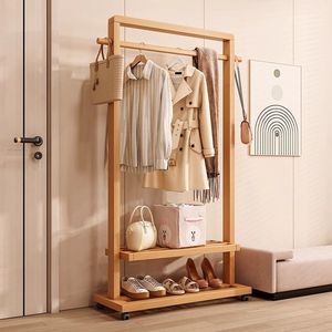 High-end natural color household <b>clothes</b> <b>rack</b>, floor-standing indoor movable multi-layer <b>clothes</b> <b>rack</b>, simple and thickened - Product Image 4