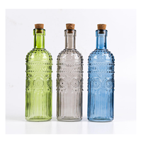 Bouteilles en verre coloré gaufré, grande bouteille de vin avec bouchon en liège, vase vintage, vases décoratifs en verre