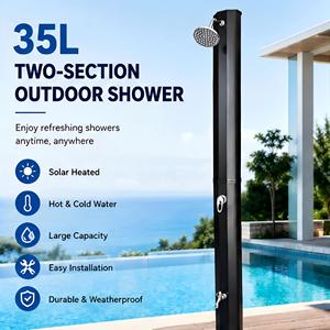Station de <span class=keywords><strong>douche</strong></span> <span class=keywords><strong>solaire</strong></span> extérieure 35L avec mitigeur eau chaude/froide et robinet de lavage des pieds pour piscine, jardin, plage, complexe hôtelier - Product Image 2