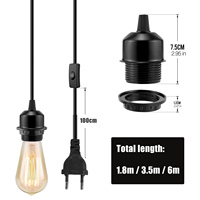Câbles d'alimentation Sunssy E26 E27 avec douille de lampe à filetage complet, 1,8 m, 3,5 m, 6 m, avec interrupteur, prise EU pour luminaires suspendus à LED