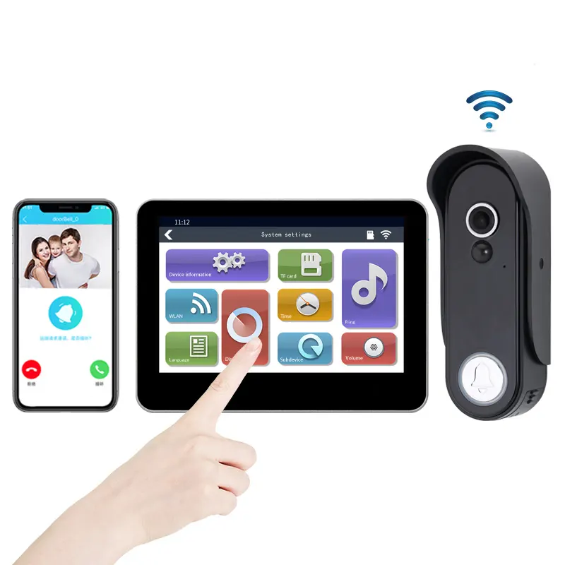 Smart Electric1080HD WiFi Wireless Intelligent Touch Screenand Buttons Video Doorbell Camera Intercom Ring Doorbell Monitor