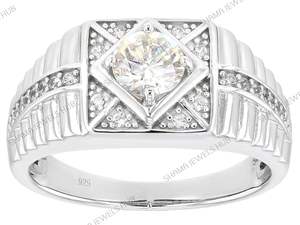 Classic 925 <b>Silver</b> Round Brilliant Cut Moissanite Prong Setting <b>Ring</b> for <b>Men</b> 1 Carat Wedding Engagement Band - Product Image 2