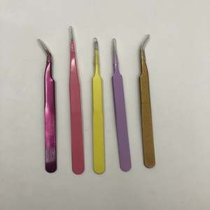 Pinzas redondas gruesas de acero inoxidable refinado y coloreado, herramientas especiales de maquillaje para extensiones de pestañas, arte de uñas y cabello. - Product Image 1