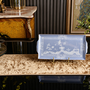 <b>Vintage</b> Floral Pattern Ceramic Rectangular Tray With Handles Multi Color Porcelain Serving Platter for Party Table - Product Image 2