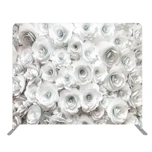 Wedding Flower Series White Rose Tension Fabric Backdrop For 360 Photo Booth