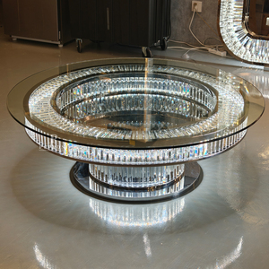 Mesa de Centro Redonda Decorativa con Cristales LED, Tapa de Vidrio Transparente y Base Iluminada para Muebles Modernos de Lujo para el Hogar - Product Image 4