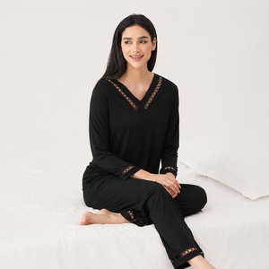 Premium Woman Bamboo Lace <b>Pajamas</b> <b>Set</b> Custom Knitted Woolen Sustainable Nightwear Night Suits For Women OEM Manufacturer - Product Image 1