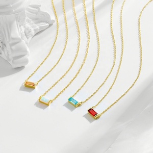 สร้อยคอประดับเพชร CZ สีสันสดใสแบบสั่งทำพิเศษ ZYO สร้อยคอแบบโซ่ลายบาแกตต์ สร้อยคอประดับพลอยประจำเดือนเกิดทำจากสแตนเลส - Product Image 2