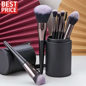 eyebrow eyelash brow flat concealer angled brush 11 piece makeup brush set private label matte black make up brushes