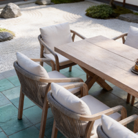 Canapé en teck avec coussins, imperméable et anti-corrosion, ensemble table et chaises de style rustique pour jardin extérieur