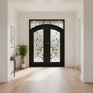 The Retro Villa Has a Curved Entrance <strong>Door</strong> With square windows on Top and a Double Leaf Wrought Iron Entrance Front <strong>Door</strong> - Product Image 2