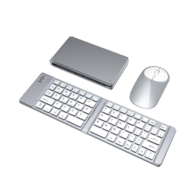 Travel-Friendly Mini Keyboard Foldable Wireless Keyboard and Mouse Combo 2.4G & Bt Connectivity for I.Pad Tablets and Laptops