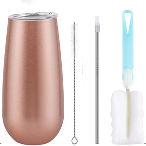 Copa de Vino Tinto de Acero Inoxidable 304 de Doble Capa de 6 oz, Estilo Americano Clásico, Apta para Lavavajillas y Microondas, con Pajita y Diseño de Bala - Product Image 1