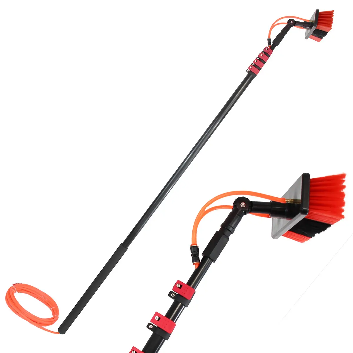 Red Color Telescoping Solar Panel Brush Cleaner Used for PV Panels Clean 6 m Handle