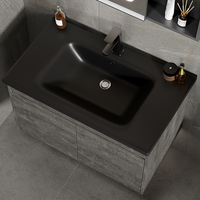 Ensemble de meubles de salle de bain modernes en alliage d'aluminium imperméable, noir, avec comptoir intégré, lavabo en céramique, miroir inclus, hôpital, hôtel