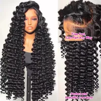 Vague profonde 13X6 brut indien dentelle frontale humain + perruques de cheveux-noir femmes brésilien lâche pleine dentelle frontale perruque pas de colle requise