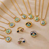 Ensemble collier et bague en émail rose et perles pour femmes, bijoux de luxe, cadeau, vente en gros