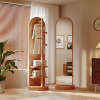 Miroir sur pied arqué rotatif pleine longueur avec porte-manteau et porte-chapeaux intégrés, miroir de dressing/essayage mobile, style médiéval pour la maison