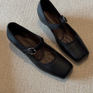Zapatos Planos Mary Jane de Cuero Genuino Negro con Punta Cuadrada y Correa con Hebilla, que Aumentan la Altura, para Todas las Temporadas, para Mujer - Product Image 4