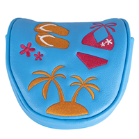 Accessoires de golf brodés bleus : Housse de tête de putter de golf en PU souple pour driver et putter