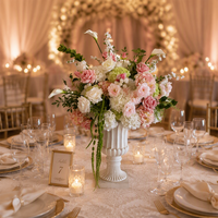 Nouvelle conception personnalisée de centre de table en fleurs artificielles en soie et plastique, rose et blanc, pour mariage, Thanksgiving, boule de fleurs haute