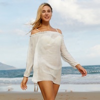 Robe de plage courte sexy à manches longues et épaules dénudées pour femme, personnalisée en usine, 1 pièce, style maillot de bain une pièce