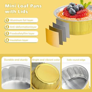 Mini moules à pâtisserie carrés en aluminium avec couvercles, 5 oz, en PET, jetables, de qualité alimentaire, en pulpe moulée, pour contenants à cupcakes - Product Image 3