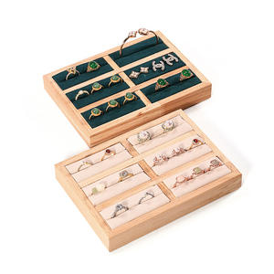 RTS stock solide anneau en bois bracelet plaque haut de gamme multi-fentes velours doublure anneau support de stockage bijoux affichage accessoires plaque - Product Image 2