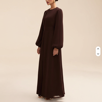 Abaya longue musulmane marron foncé, manches lanternes, 4XL, respirante, antistatique, col cœur, pour l'Aïd al-Fitr, ODM, style moyen