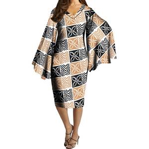 Best Verkopende V-Hals Vlinder Mouw Bodycon Mid Jurken Custom Pacific Island Art Big Size 6xl Jurken Voor Avond 1 Moq - Product Image 5
