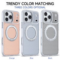 Étui de téléphone de luxe en fibre de carbone pour iPhone 18 17 16 15 Pro Max avec aimant 360° °   Support métallique antichoc avec coque givrée