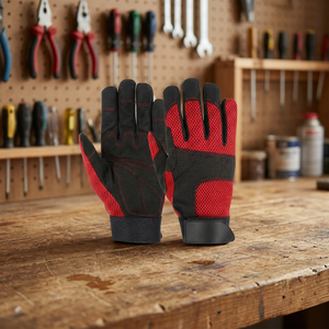 JNA GROUP Anti-Slip PU Work Gloves <b>Red</b> Black Elastic Wristband General Purpose Safety Gloves Textured Fingertips <b>Latex</b>-Free - Product Image 4